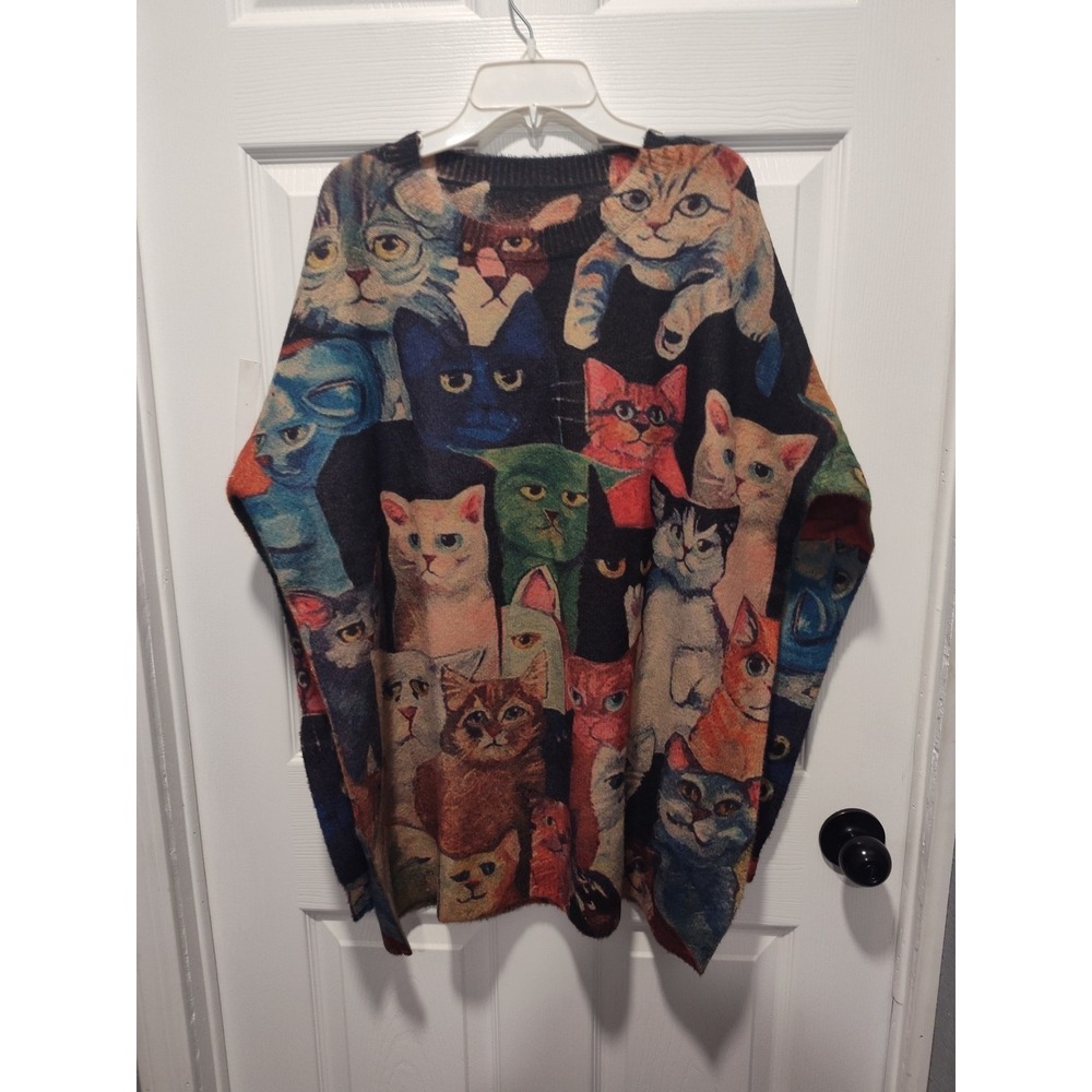 YESNO CATS Sweater Long Sleeve Wool/Cotton 3XL NWT Graphic